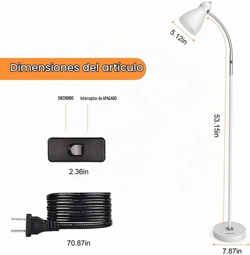 Vista 6 de LEPOWER Lámpara de pie, lámpara de pie de metal con cuello de cisne ajustable para dormitorio Blanco
