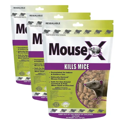 Vista 9 de MouseX Pellets de cebo de control de roedores para ratas y ratones - Pellets de uso en interiores y exteriores Bolsa de 5 onzas Sin veneno