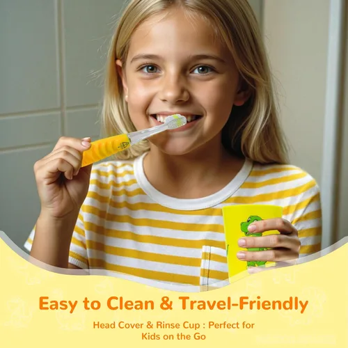 Vista 6 de Cepillo de dientes para niños de Lily's Home con temporizador intermitente y cerdas suaves, taza de enjuague y tapa - Divertido temporizador de 2