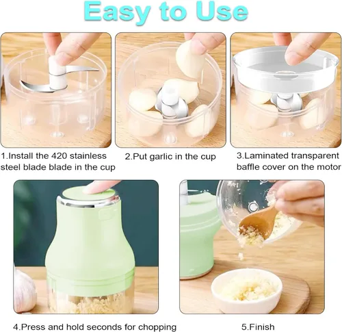 Vista 7 de Picador de verduras, picador eléctrico de ajo de 3.4 fl oz, mini licuadora recargable, potente procesador de alimentos pequeño, licuadora a