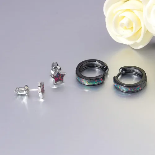 Vista 255 de CiNily Aretes Huggie de ópalo con bisagras, chapados en oro, hipoalergénicos, pequeños aretes de aro para mujeres, adolescentes, niñas, hombres