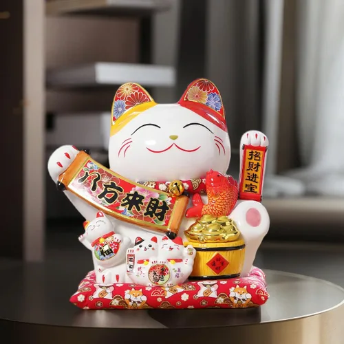 Vista 2 de Lucky Figurines - Estatua de brazo agitado de gato, gato chino de la fortuna, gato japonés de buena suerte para el hogar, oficina, tienda, brazo