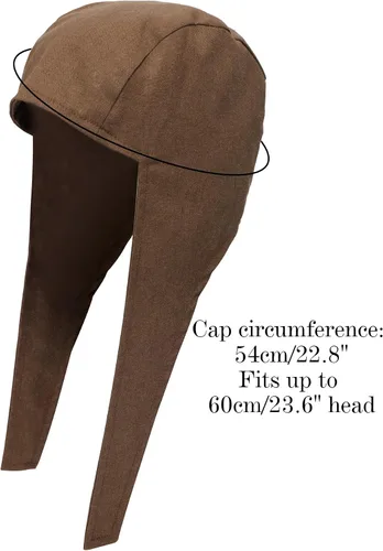 Vista 7 de FURPHI Gorra Coif medieval de lino con orejeras para hombre, sombreros renacentistas