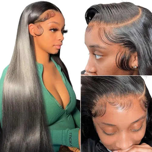 Vista 18 de Pelucas de encaje frontal rectas de cabello humano bunGiol pre arrancadas con cabello de bebé HD Pelucas de encaje frontal 13x4 sin pegamento
