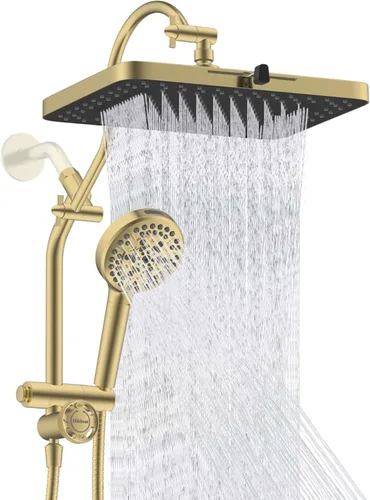 Vista 18 de Hibbent cUPC Certificado Combo de Cabezal de Ducha de 13'', Cabezal de Ducha de Lluvia de Alta Presión con 5 Modos de Rociado, Ducha de Mano con 10