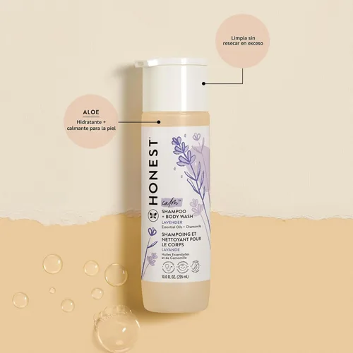 Vista 2 de The Honest Company Paquete de champú limpiador 2 en 1 y loción facial de gel corporal, suave para bebé, derivado naturalmente, Lavender Calm, 18.5