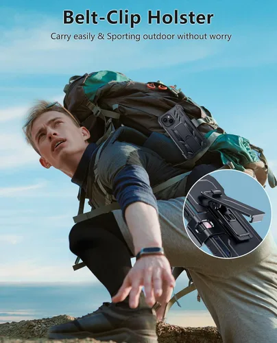 Vista 6 de FNTCASE Funda para iPhone 14/13: con funda de clip para cinturón y soporte, cubierta de protección de grado militar resistente a prueba de golpes
