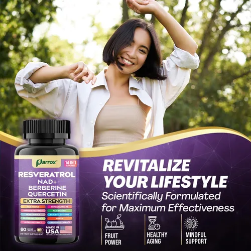 Vista 5 de Paquete de Metaboost y Resveratrol – Soporte GLP-1 20 en 1 a base de plantas con berberina, Akkermansia, L-carnitina + complejo antioxidante 14 en 1
