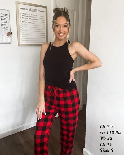 Vista 5 de Ekouaer - Pantalones cómodos de pijama, con bolsillos, a cuadros, elásticos y con cordón, para mujer