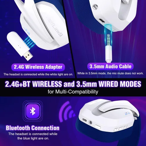 Vista 2 de WolfLawS Auriculares inalámbricos para juegos Bluetooth con micrófono Lightspeed Headset para PC PS4 PS5