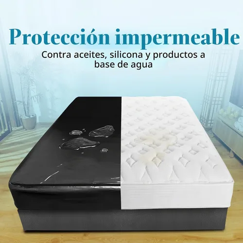 Vista 5 de Protector de colchón de vinilo impermeable Queen 60x80 pulgadas, color negro fácil de limpiar