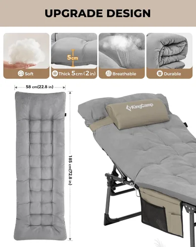 Vista 5 de KingCamp Tumbona con colchón de 2.0 in, hasta 396.8 lbs, silla de jardín reclinable resistente con respaldo ajustable de 5 posiciones, tumbonas