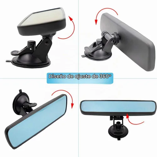 Vista 4 de Espejo retrovisor antirreflejos trasero, espejo retrovisor interior azul HD universal de LECAMEBOR para coche con ventosa ajustable