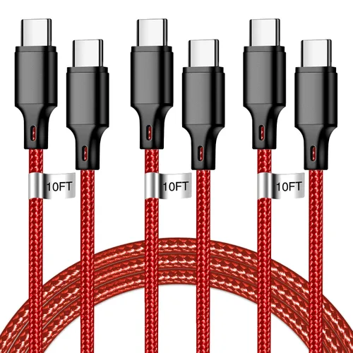 Vista 27 de Cable de carga USB A a USB C, paquete de 5 [3/3/6/6/10 pies] cable de carga rápida tipo C de alta velocidad de datos y transferencia compatible