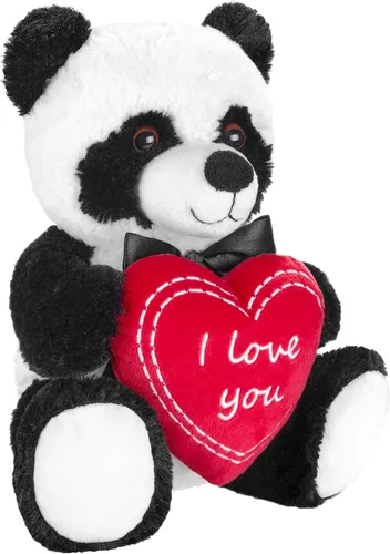 Vista 2 de BRUBAKER Oso de peluche panda con corazón rojo - I Love You - 10 pulgadas - Oso de peluche para novia o novio - Juguete suave de peluche negro