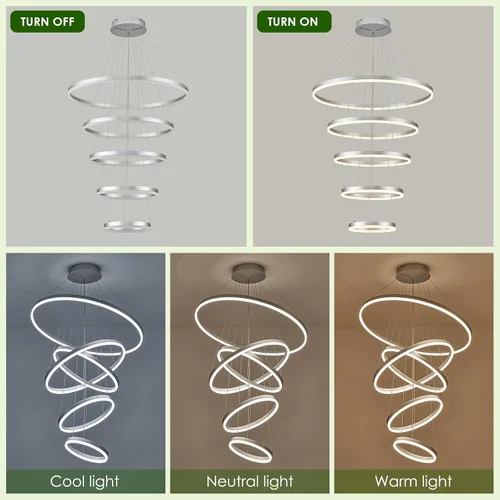 Vista 102 de Benkut Lámpara de Araña de Anillo LED Moderna Negra para Comedor, Lámpara de Araña de Techo Circular Empotrada Regulable con Control Remoto