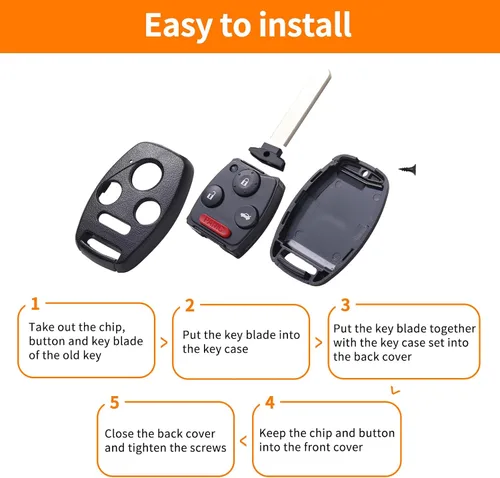 Vista 4 de Funda protectora para llavero Honda, compatible con Accord 2003-2012/Civic/CR-V Pilot Fit Odyssey Ridgeline Smart Key Holder con cordón de cuero