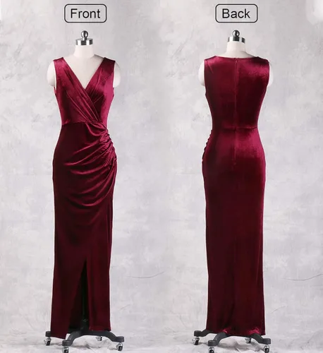 Vista 4 de Ababalaya Vestidos de dama de honor largos de terciopelo para mujer vestidos formales para inviernootoño boda