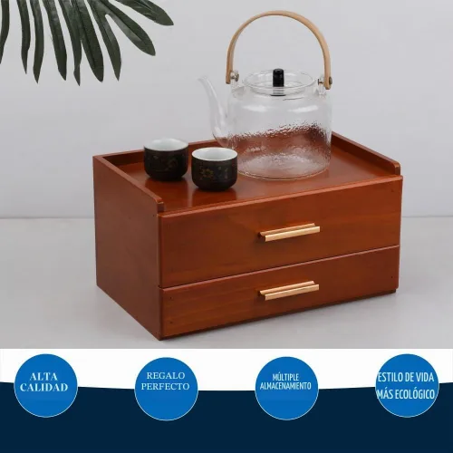 Vista 6 de Organizadores de té con cajón, caja de té de madera, color marrón marrón (02)