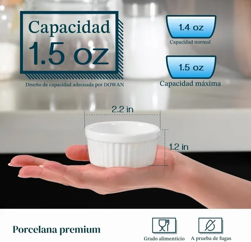Vista 2 de DOWAN Cuencos para inmersión de 1.5 onzas, mini ramequines, pequeños platos de porcelana Ramekin, tazas de postre pequeños cuencos para condimentos