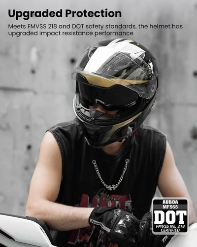 Vista 3 de Casco de motocicleta Auboa de cara completa para adultos, hombres y mujeres, con doble visera, Street Bike Racing, DOT, modelo MF565