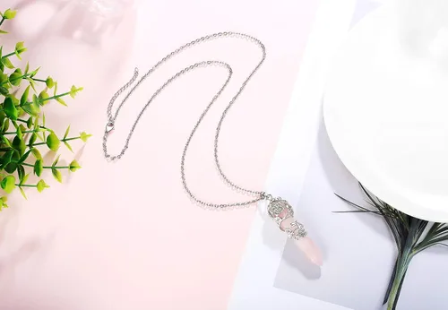 Vista 5 de XIANNVXI - Collar con dije de punto de cristal envuelto en flores Reiki cristales curativos de piedras collares de piedra de cuarzo para mujeres