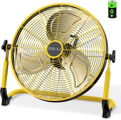 Vista 6 de ZHULI Ventilador de piso portátil de 10 pulgadas, ventilador de campamento inalámbrico recargable, motor sin escobillas de alta velocidad, hoja
