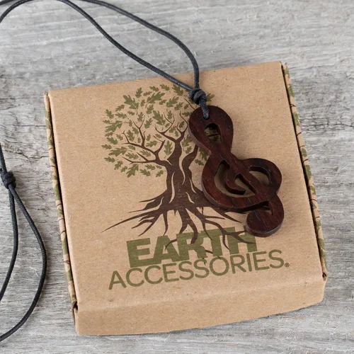 Vista 4 de Earth Accessories Collar de madera orgánica con notas musicales para mujer, collar con dije de clave de agudos o joyería musical