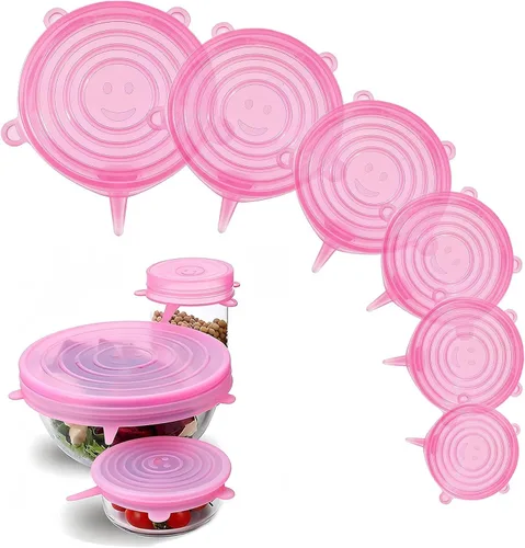 Vista 9 de Tapas elásticas de silicona, paquete de 6 fundas reutilizables para alimentos, silicona flexible para cuencos, recipientes, frutas, sello hermético