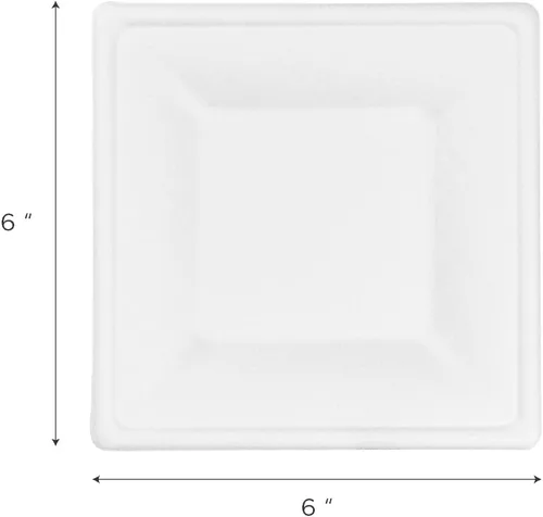 Vista 6 de KARAT EARTH Plato cuadrado de bagazo, platos desechables ecológicos, color blanco, 500 piezas (6 x 6 pulgadas)