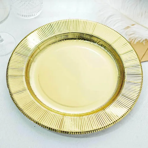 Vista 21 de Efavormart Paquete de 25 Platos Cargadores Desechables Sunray Metallic Sage Green de 13", Bandeja de Servir de Cartón, Redonda - 350 GSM Verde
