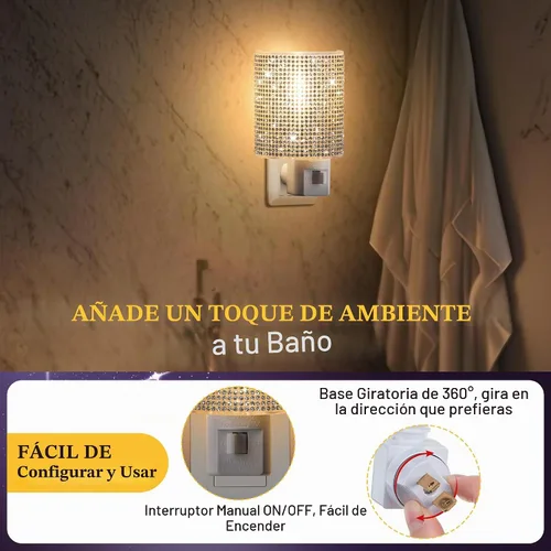 Vista 3 de Luz nocturna LED de cristal con enchufe giratorio de 360° para un ambiente
