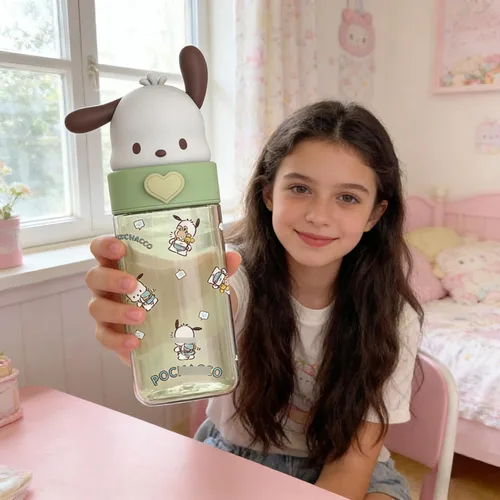 Vista 5 de Roffatide - Botella de plástico de dibujos animados verde para cachorros, vasos portátiles, tazas de viaje, botella agitadora de plástico, botella