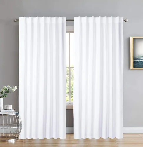 Vista 3 de Cortinas blancas de 84 pulgadas de largo, juego de 2 cortinas de algodón con pestaña trasera de pato para granja, sala de estar, dormitorio, ducha