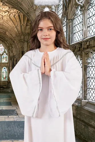 Vista 3 de Disfraz de ángel blanco con halo para niñas de 4 a 12 años