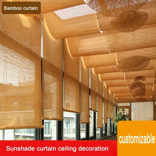 Vista 2 de Cortinas enrollables de bambú con protección UV y protección transpirable, para exteriores, cortinas enrollables de bambú, para hotel, restaurante