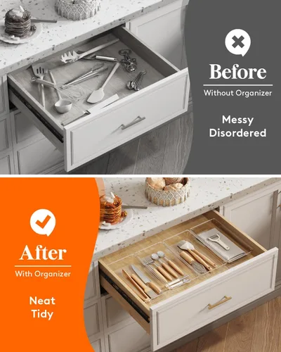 Vista 6 de Lifewit Organizador de cajones de cubiertos, bandeja transparente de utensilios de 5.75 x 11.65 pulgadas para cajón de cocina, organizador