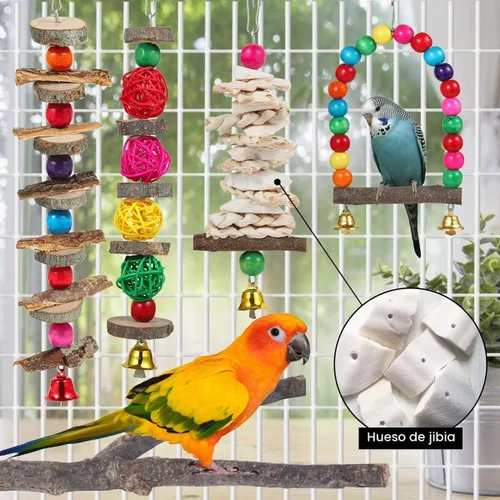 Vista 4 de Perca para pájaros, juguetes de periquitos, accesorios para jaula de pájaros, juguetes de madera para masticar, soporte para loro, conure, cacatúa