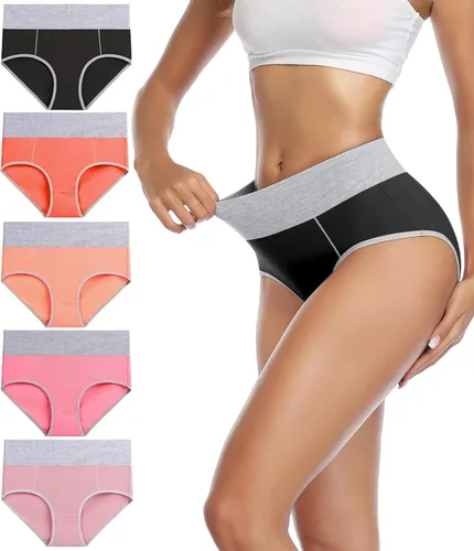 Vista 9 de wirarpa Women's Cotton Underwear High Waist Stretch Briefs Soft Underpants Ladies Full Coverage Panties 5 Pack Beige