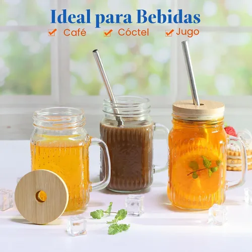 Vista 6 de Magicsky Glass Mason Jar Drinking Cups with Handles Iced Coffee Mugs 16 oz
