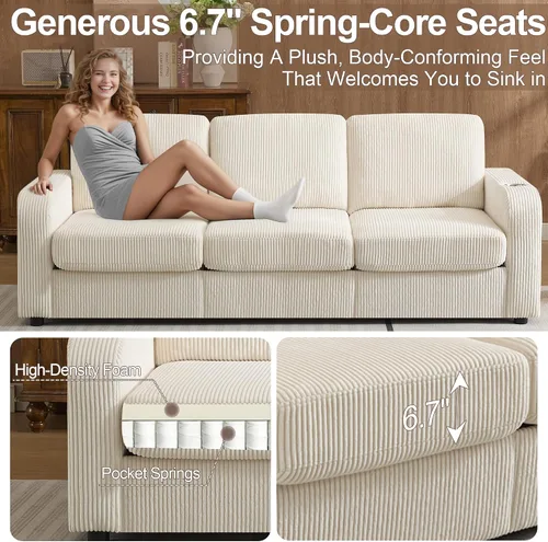 Vista 4 de Sofá de 3 Plazas Extragrande de 87.4", Sofá Tapizado para Sala de Estar, Loveseat Moderno de Asiento Profundo y Cómodo con Portavasos, Sofá Loveseat