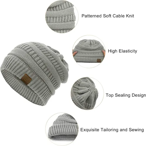 Vista 2 de Durio Gorros de invierno para mujer, gorro de punto trenzado, gorro de invierno grueso para mujer