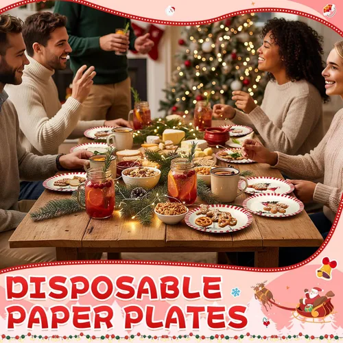 Vista 6 de Shellwei 100 Piezas Platos de Papel de Navidad de 7 Pulgadas Platos de Fiesta de Navidad a Granel Desechables para Suministros de Fiesta Navideña