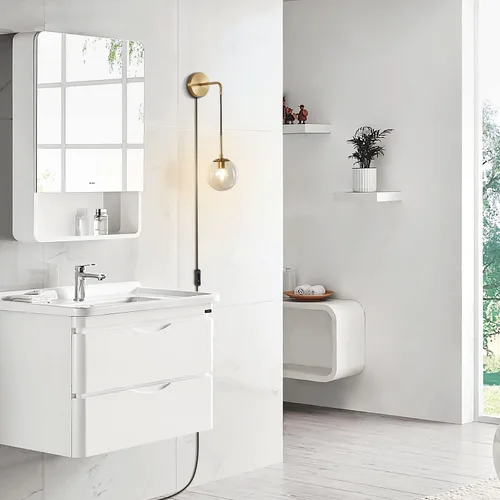 Vista 5 de KCO Lighting - Lámpara de pared moderna con globo dorado de mediados de siglo con cable de enchufe, aplique de pared minimalista con bola de vidrio