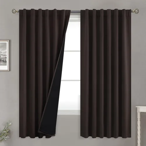 Vista 171 de BGment Cortinas 100% opacas beige de 63 pulgadas de largo con forro aislante térmico, bolsillo para varilla y lengüeta trasera de doble capa