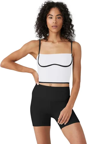 Vista 4 de Cyanstyle Brasier deportivo con tirantes delgados para mujer, cuello cuadrado, acolchado, para entrenamiento, fitness, camiseta corta sin mangas