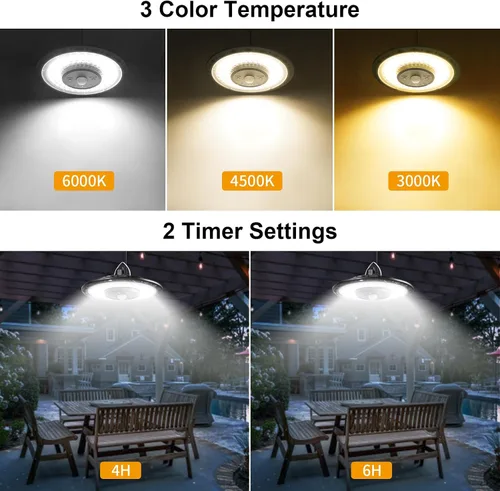 Vista 4 de Auzev Luces Solares para Interiores y Exteriores 3000LM Luz de Cobertizo con Energía Solar con Interruptor, Control Remoto, Temporizador, 3 CCT IP65