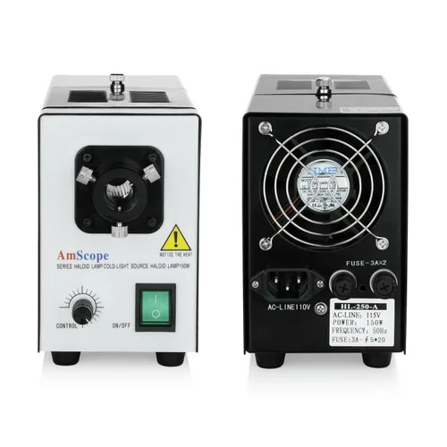 Vista 6 de AmScope Caja de control de fuente de luz del iluminador del microscopio HL250-A 150w