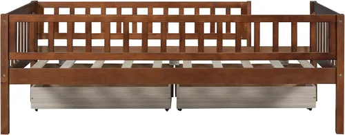 Vista 7 de Harper & Bright Designs Sofá cama de tamaño individual con dos cajones, marco de cama de madera con plataforma individual para niños con Nogal