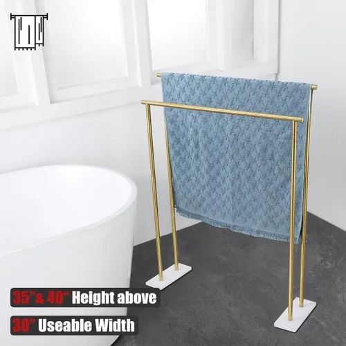 Vista 4 de JQK BTH120L30-WG - Toallero de baño de pie independiente, color dorado, de 30 pulgadas, estante doble para toallas para suelo de baño, dorado